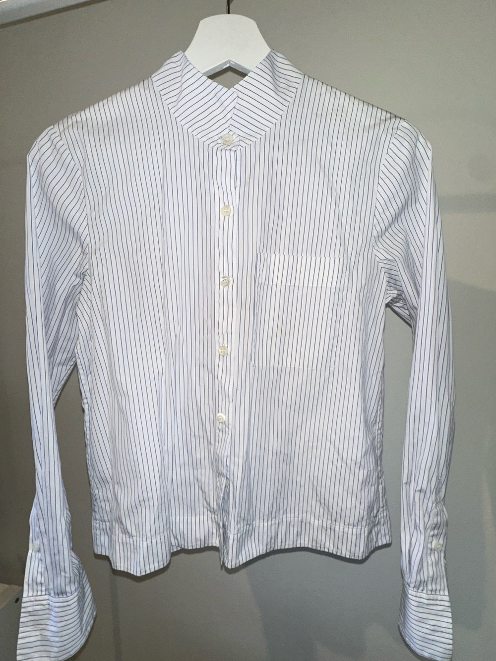 Theory Women’s Striped Classic Fit Dress Shirt 100% Cotton White Blue Size P